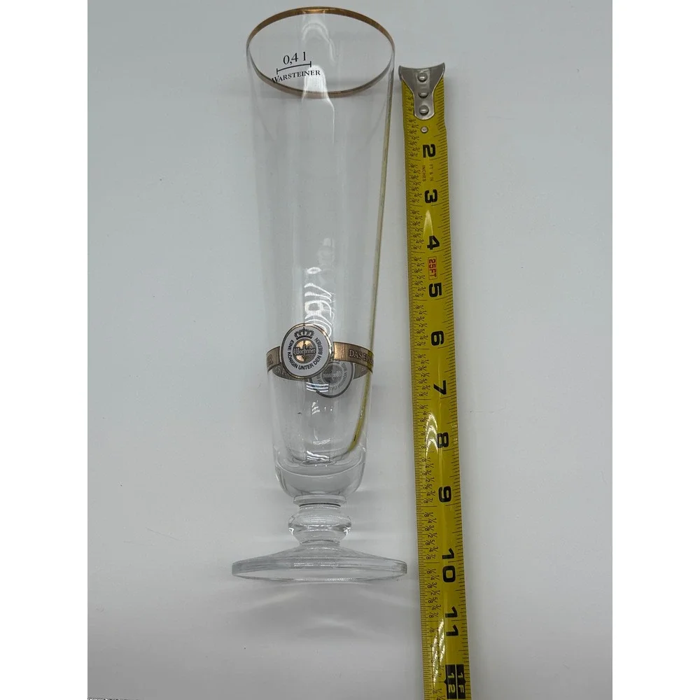 Warsteiner German Pilsner Beer Glass 0.4L‎ Gold Rim Footed Flute Stemmed Barware
